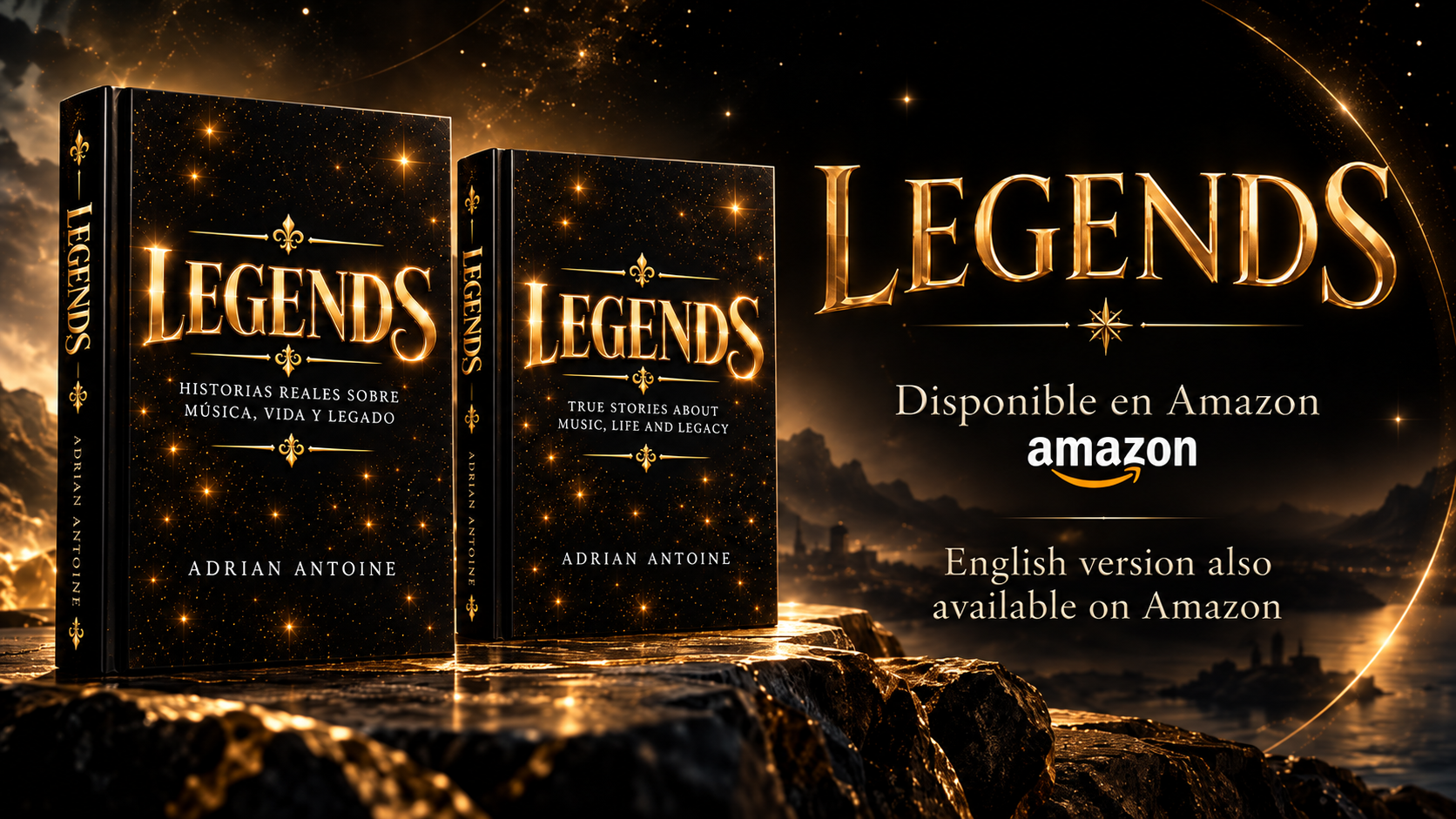Spanish and English editions of LEGENDS by Adrian Antoine
